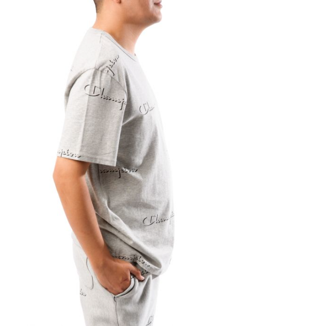 Translation missing: en.Champion Men's Heritage AOP Short Sleeve Tee Script Dropshadow Oxford Gray-Large