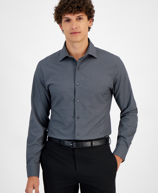 Translation missing: en.Alfani Men's Dress Shirt Charcoal Grey Slim-Fit 4-Way Stretch Medallion-17-17.5