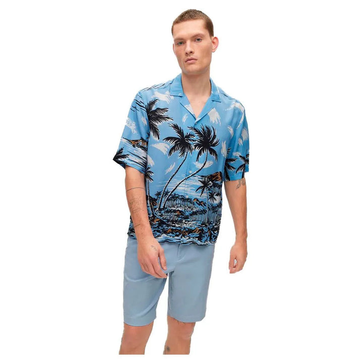 Translation missing: en.BOSS Men's Regular Fit Lars O Tropical Print Shirt in Open Blue-XL