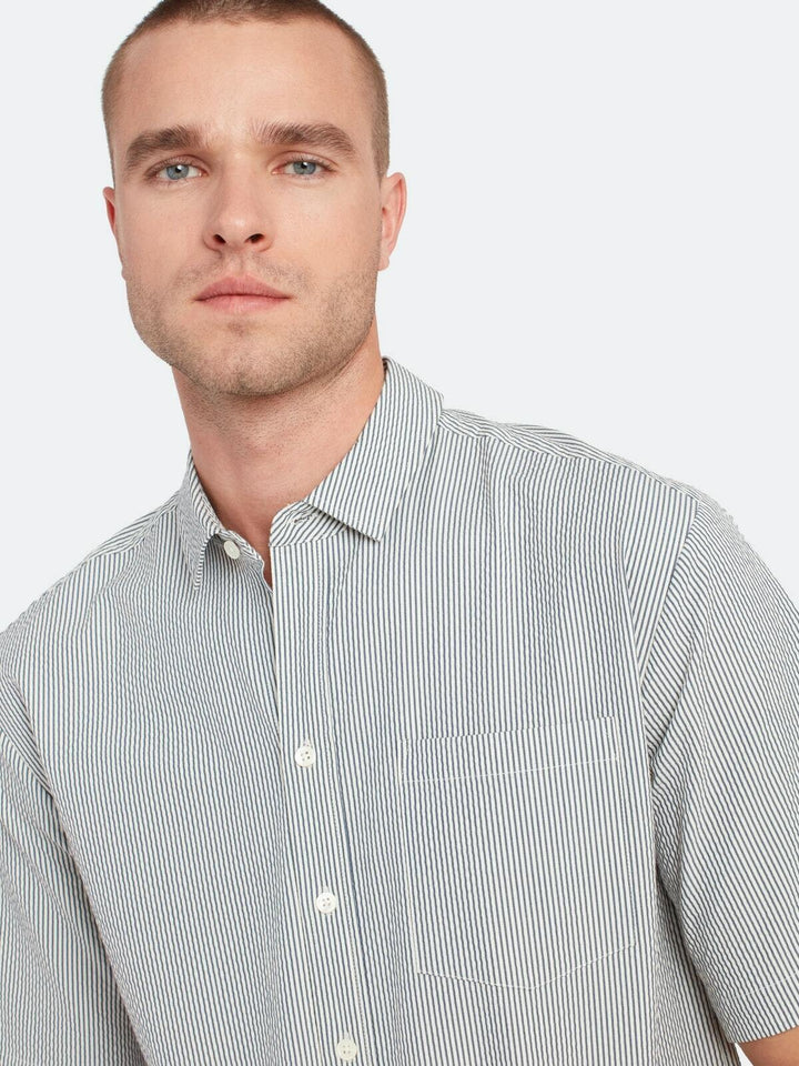 Translation missing: en.ATM Anthony Thomas Melillo Striped Regular Fit Short Sleeve Button-Down Shirt-M