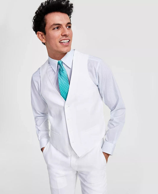 Translation missing: en.Bar III Men's Slim Fit Linen Suit Vest in White-XL 44-46R