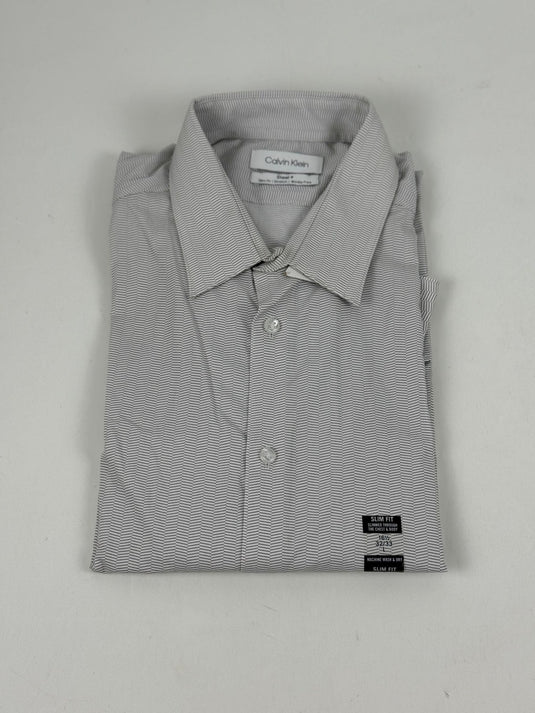 Translation missing: en.Calvin Klein Mens Steel Reg Fit Stretch Wrinkle Free Dress Shirt Grey-16.5 32/33