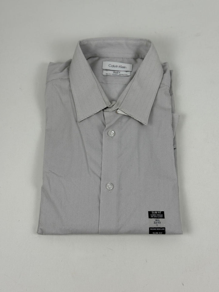 Translation missing: en.Calvin Klein Mens Steel Reg Fit Stretch Wrinkle Free Dress Shirt Grey-16.5 32/33