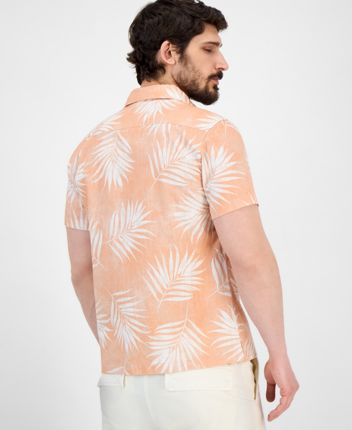 Translation missing: en.Guess Men's Regular-Fit Textured Palm-Print Button-Down Shirt Pink-Medium