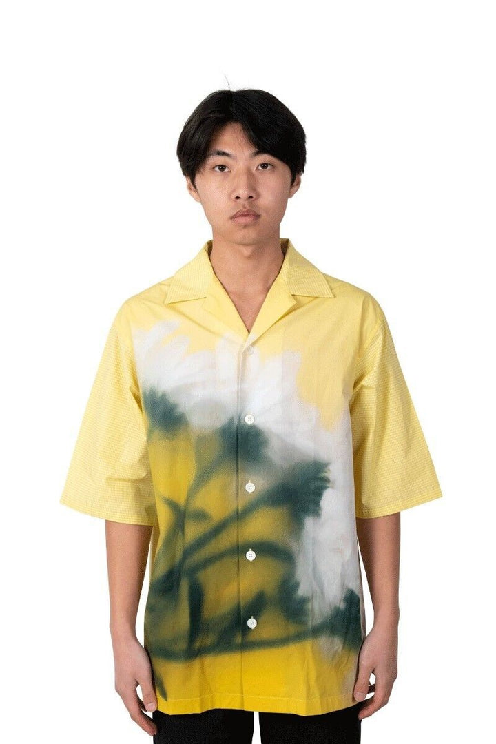 Translation missing: en.Kenzo Men's Cotton Floral Print Regular Fit Button Down Camp Shirt Lemon-Small