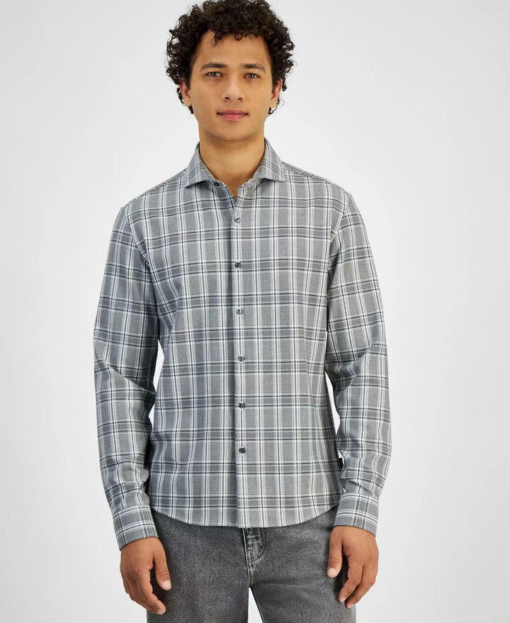 Translation missing: en.Michael Kors Men's Slim-Fit Stretch Prince of Wales Check Shirt Black-2XL