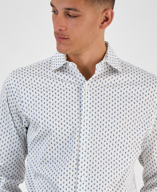 Translation missing: en.Bar III Men's Bree Slim-Fit Stretch Leaf-Print Dress Shirt White Navy-15-15.5