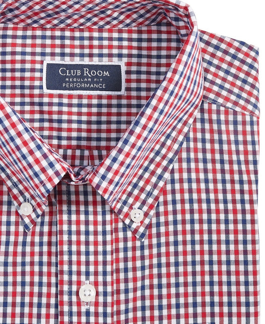 Translation missing: en.Club Room Dress Shirt Men's 17 34/35 Red Navy Regular-Fit Gingham All Cotton