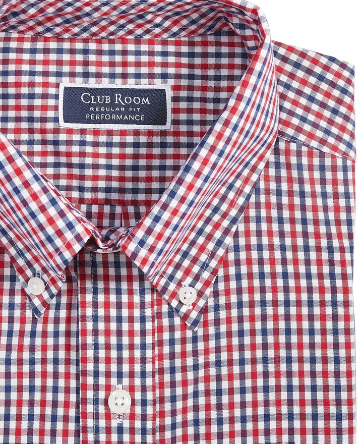 Translation missing: en.Club Room Dress Shirt Men's 17 34/35 Red Navy Regular-Fit Gingham All Cotton