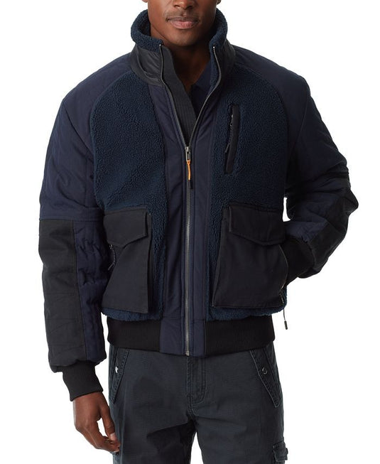 Translation missing: en.Bass Outdoor Men's Mixed-Media Full-Zip Bomber Jacket - Navy Blazer-Large