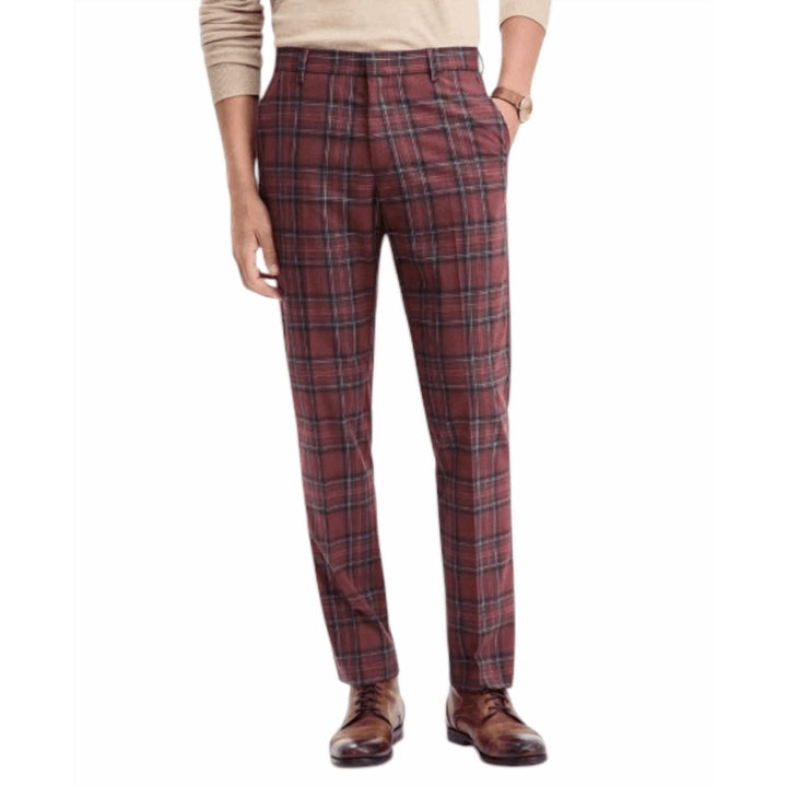 Translation missing: en.Tommy Hilfiger Men's Tate Modern-Fit Stretch Dress Fall Pants Red Plaid-42x30