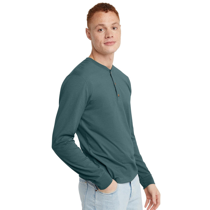 Translation missing: en.Hanes Originals Men's Cotton Long Sleeve Henley T-shirt Cactus Green-Small
