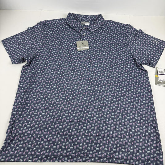 Translation missing: en.PGA Tour Men's Refreshments Short Sleeve Printed Polo Shirt Blue Indigo-2XL