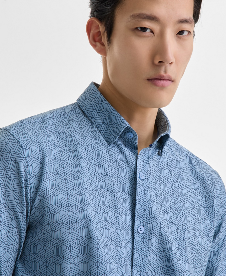 Translation missing: en.Alfani Men's Illusion Geo Print Button-Front Performance Shirt Blue Fog-2XL