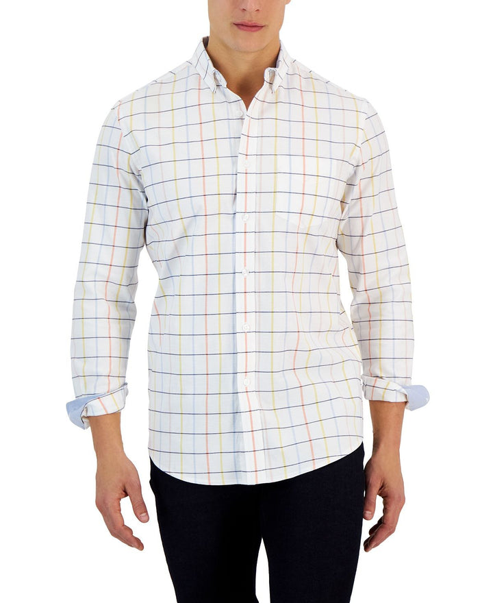 Translation missing: en.Club Room Timon Long Sleeve Multicolor Windowpane Oxford Shirt White Multi-Small