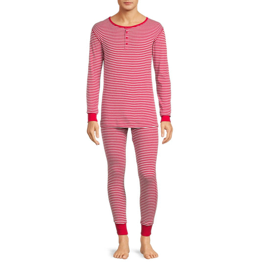 Translation missing: en.Hanes Men's Long John Sleep Pajamas, 2-Piece Set - Light Red-2XL