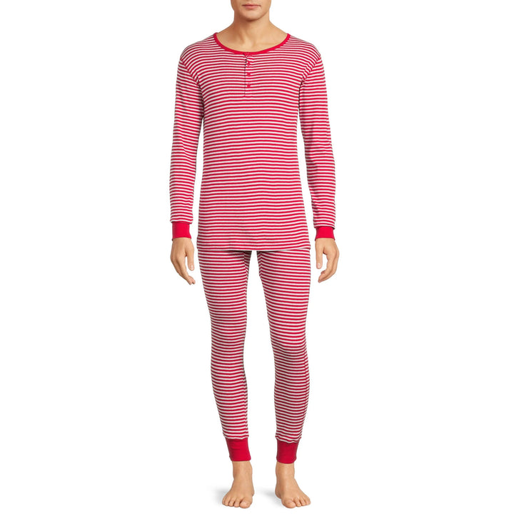 Translation missing: en.Hanes Men's Long John Sleep Pajamas, 2-Piece Set - Light Red-2XL