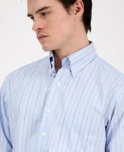 Translation missing: en.Club Room Mens Regular Fit Stripe Oxford Dress Shirt Blue Red-15.5 32/33