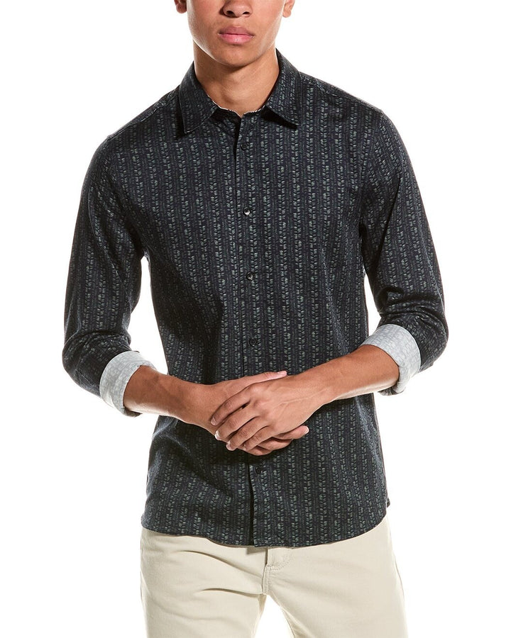 Translation missing: en.Ted Baker London Dunsop Slim Fit Ditsy Leaf Stripe Stretch Shirt Navy-Size 3 Med
