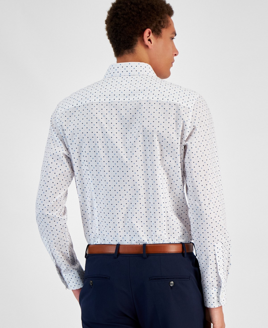 Translation missing: en.Bar III Dress Shirt Men's 14-14.5 32/33 White Multi Slim-Fit Geo-Print Stretch