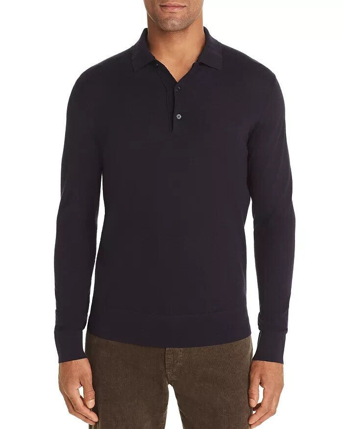 Translation missing: en.Major Department Store Designer L/S Wool Knit Classic Fit Polo Shirt Navy-XL