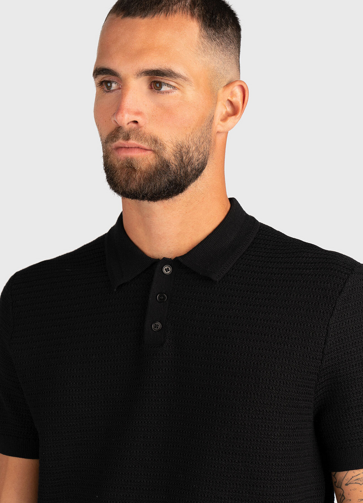 Translation missing: en.Guess Men's Raymond Short Sleeve Textured Polo Shirt Jet Black-Small