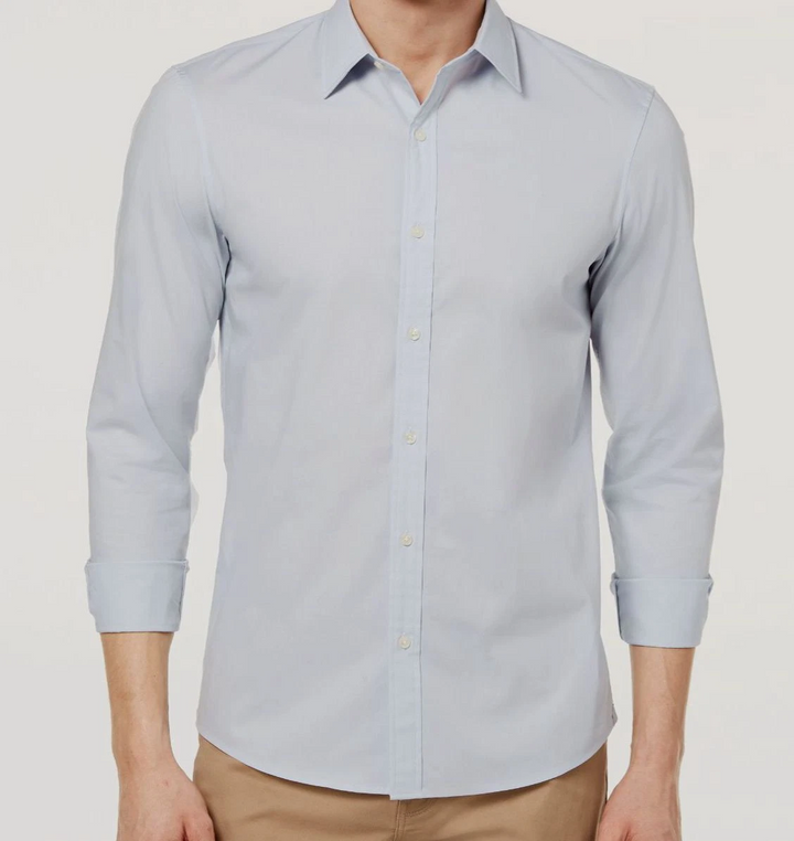 Translation missing: en.Michael Kors Men's Stretch Button-Front Shirt Ice Grey Slim Fit-Size Small