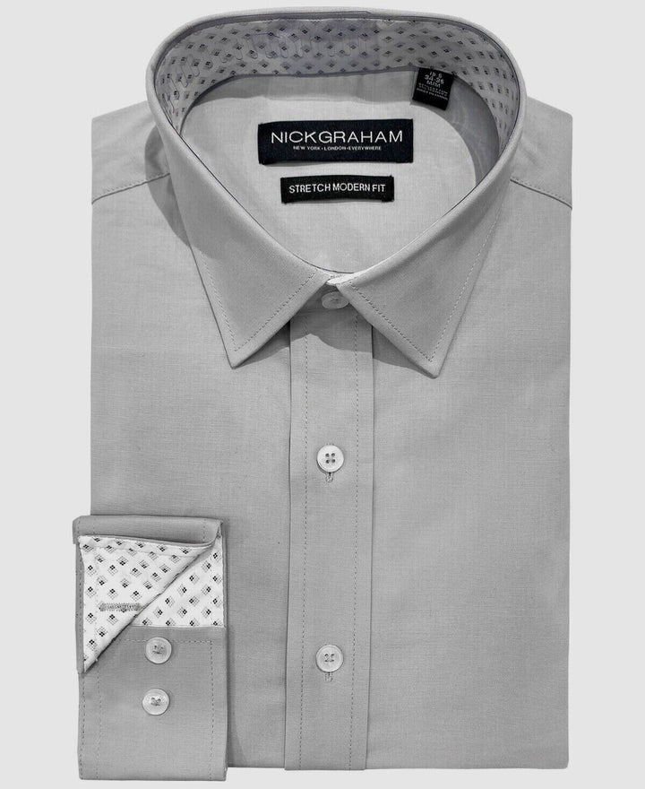 Translation missing: en.Nick Graham Men's Modern-Fit Stretch Solid w/Contrast Dress Shirt Grey-17.5 3637