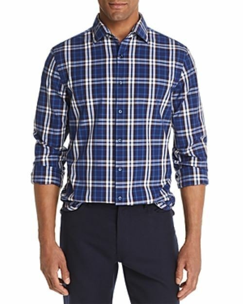 Translation missing: en.The Men's Store Tri-Color Plaid Classic Fit Shirt Navy-Medium