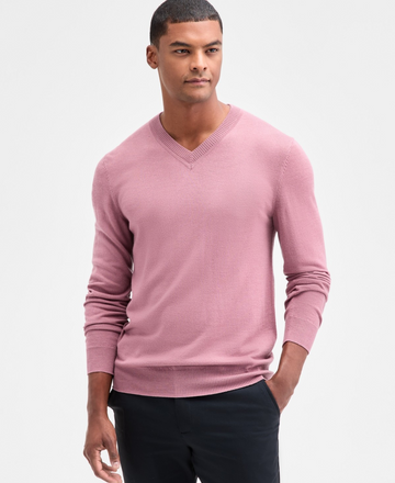 Translation missing: en.Alfani Men's Extra Fine V-Neck Merino Blend Sweater, Smoked Rose-2XL
