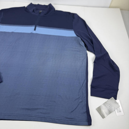 Translation missing: en.PGA Tour Chest Stripe Ombre Long Sleeve Quarter-Zip Golf Sweater Blue Size 2XL