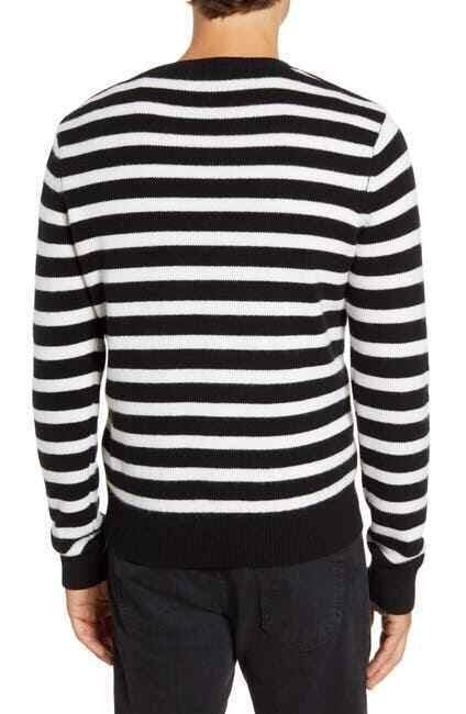 Translation missing: en.FRAME Stripe Crewneck Merino Wool Blend Sweater Black/Ivory-Size Medium