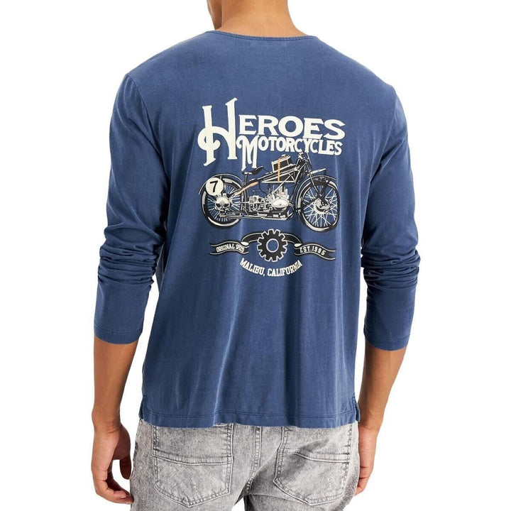 Translation missing: en.Heroes Motors Men's Classic Seven Graphic Long-Sleeve Henley Shirt in Blue-2XL