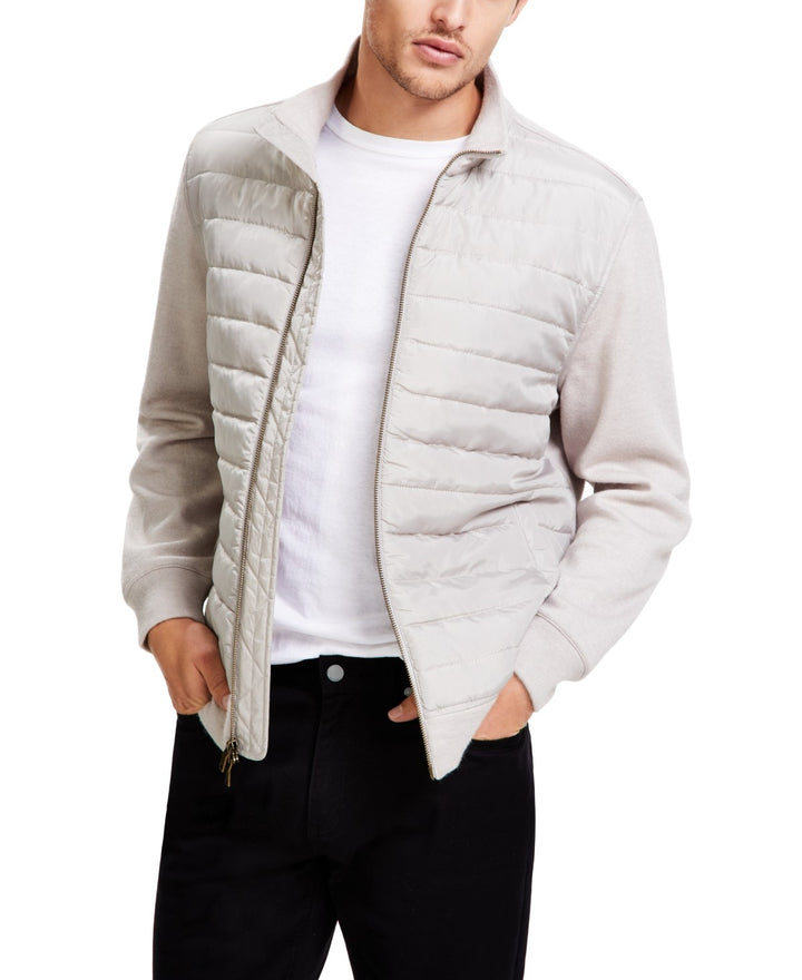 Translation missing: en.Alfani Men's Mixed-Media Quilted Full-Zip Bomber Jacket London Plane Gray-Medium