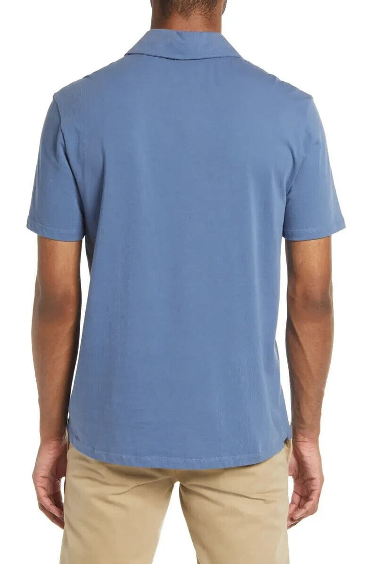 Translation missing: en.Vince Men's Regular Fit Garment Dyed Cotton Polo in Smoke Blue-Size Small