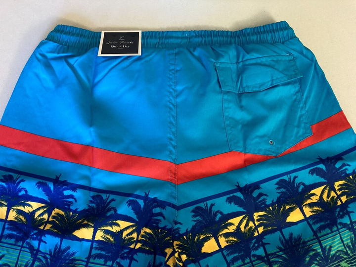 Translation missing: en.Club Room Men's Colorblocked Palm Print 7" Quick Dry Swim Trunks Turquoise-Med