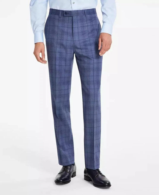 Translation missing: en.Calvin Klein Jerome Dress Pants Men 30x32 Blue Slim-Fit Wool Blend Stretch Plaid
