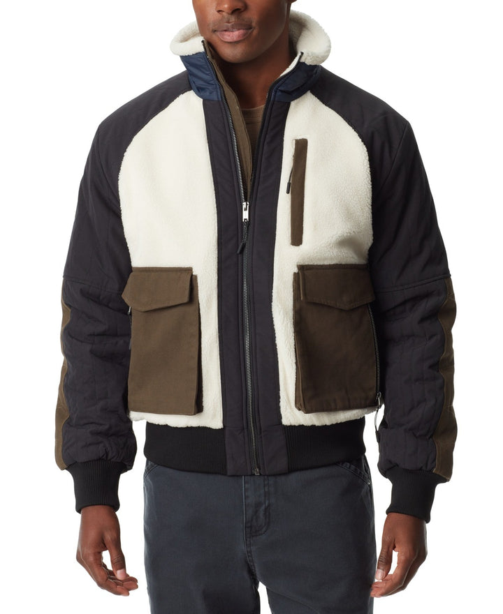 Translation missing: en.Bass Outdoor Men's Mixed-Media Full-Zip Bomber Jacket - Antique White Multi-XL