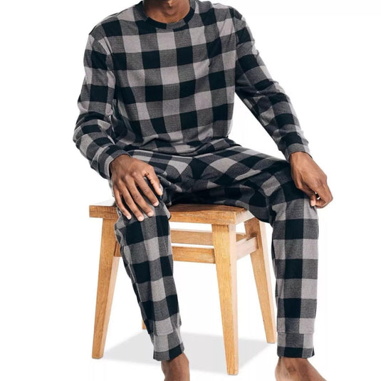 Translation missing: en.Nautica Men's Relaxed Fit 2PC Waffle Buffalo Plaid Pajama Set, Storm Grey-XL