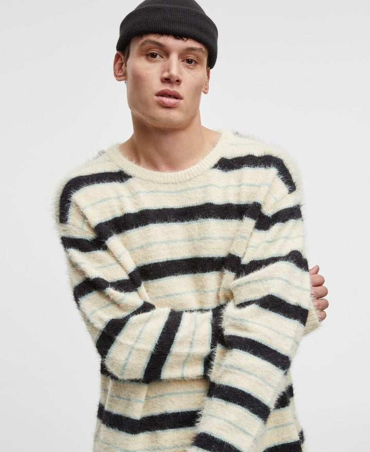 Translation missing: en.Mode of One Sweater Dark Ecru-Size 2XL Mens Long-Sleeve Eyelash Stripe Relax Fit