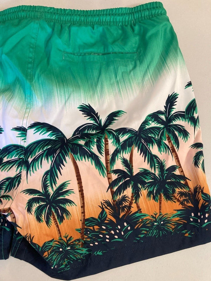 Translation missing: en.INC Men's Regular-Fit Quick-Dry Sunset Palm Tree-Print 5" Swim Trunks Green-2XL