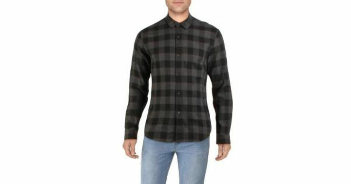 Translation missing: en.J Brand Mens Duona Cotton Plaid Button-Down Shirt Black/Coal-XL