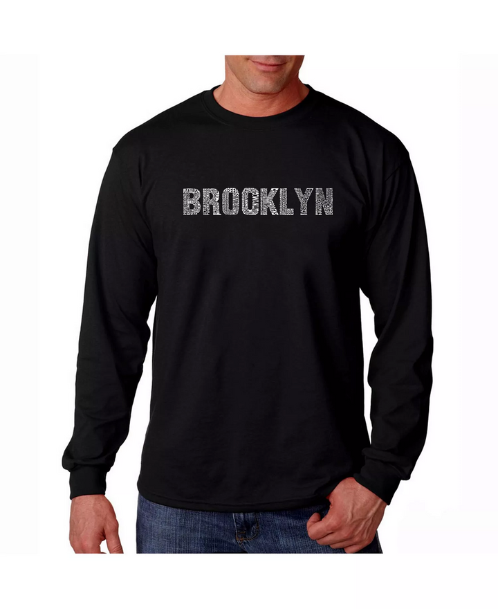 Translation missing: en.La Pop Art Men's Word Art Long Sleeve T-Shirt- Brooklyn Neighborhoods Black-2XL