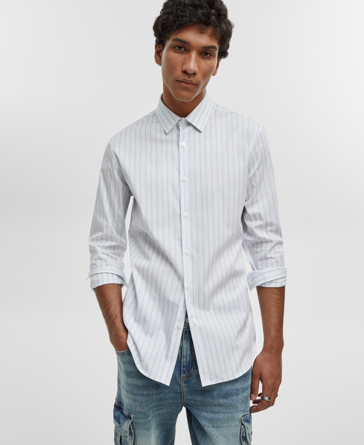 Translation missing: en.Mode of One Men's Sport Shirt Pale Indigo Button Down Stripe-Large 16  33/34