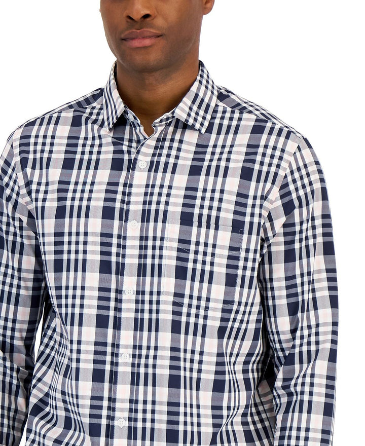 Translation missing: en.Club Room Men's Thomas Plaid Tech Woven Button-Up Shirt Navy Multi-XL