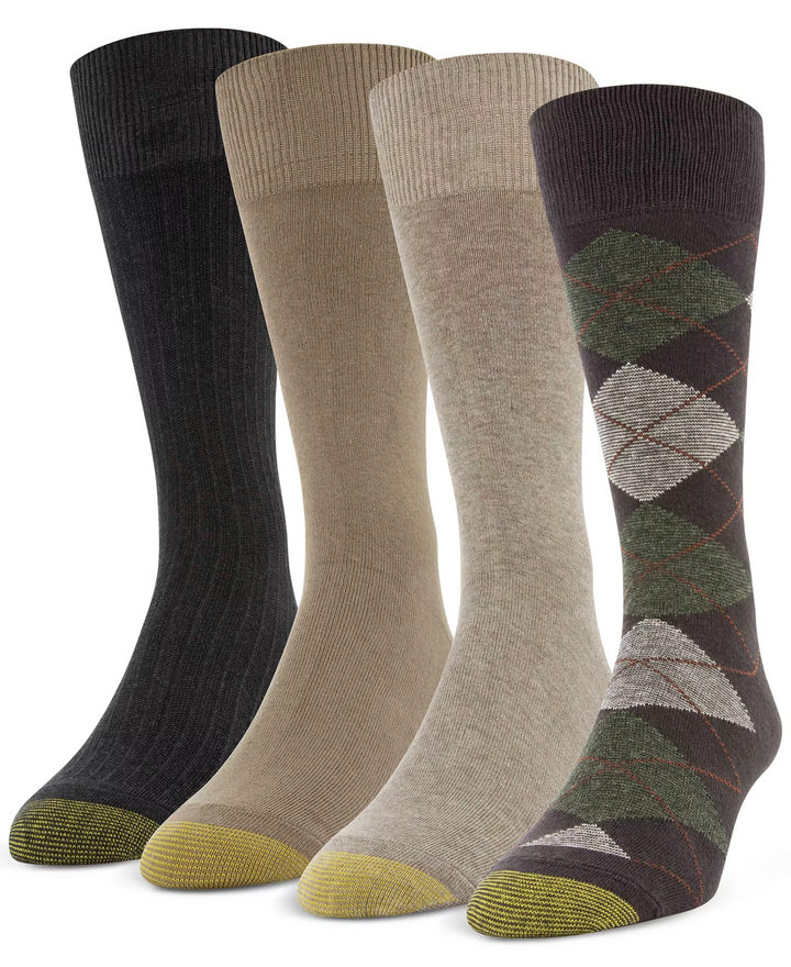 Translation missing: en.Men's 4-Pack Casual Argyle Crew Socks Khaki Brown-Size 6-12.5