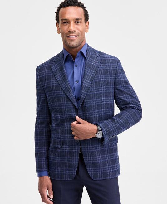 Translation missing: en.Michael Kors Kent Mens Classic-Fit Sport Coat Stretch Plaid Midnight Navy-50R