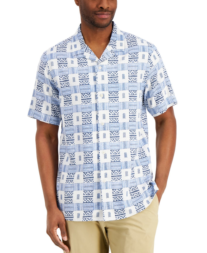 Translation missing: en.Club Room Men's Silk Rayon Tribal Etch Shirt Blue Multi-Small