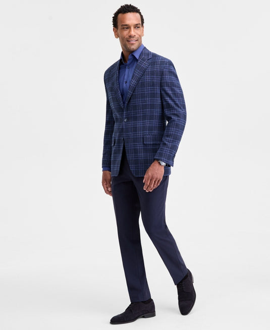 Translation missing: en.Michael Kors Kent Mens Classic-Fit Sport Coat Stretch Plaid Midnight Navy-50R