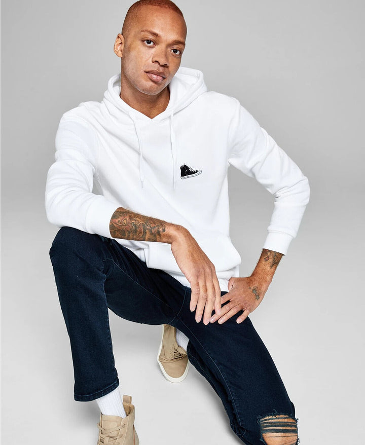 Translation missing: en.And Now This Men's Regular Fit Fleece Black Sneaker Patch Hoodie Optic White-Med